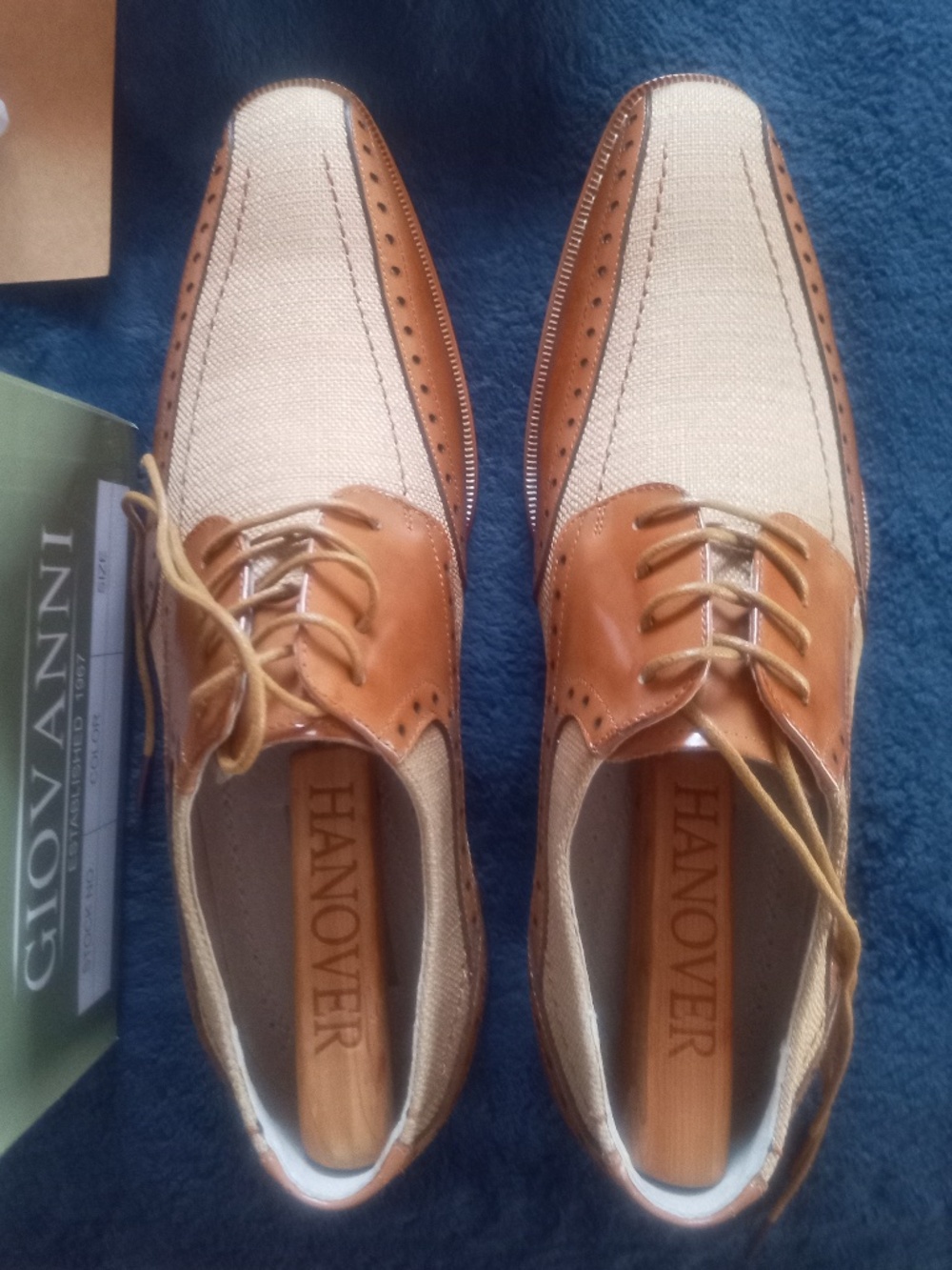 Beautiful Giovanni Men Derby Shoes Tan Leather, New in Box, Size 10